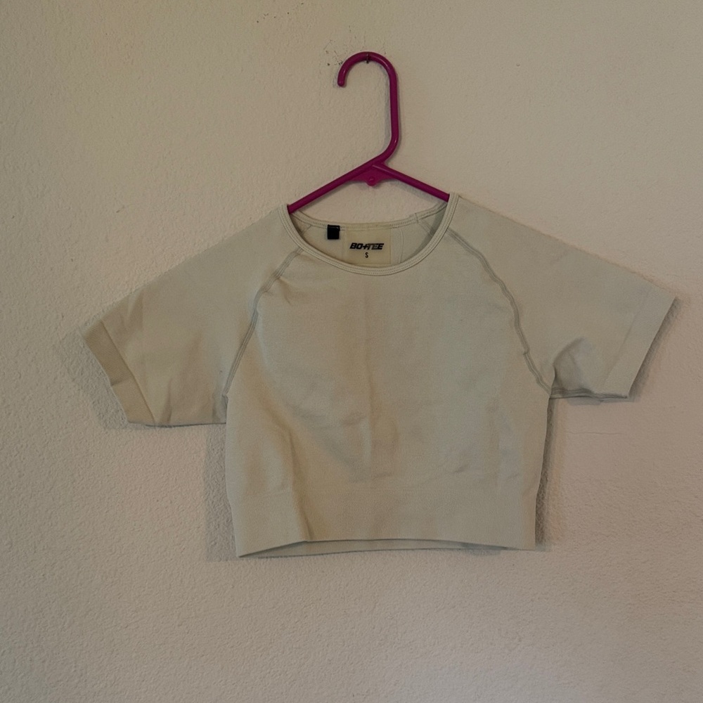 Women's Cream Short Sleeve Crop Top